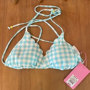 STONEY CLOVER LANE Gingham Triangle Bikini Top Blue, NWT Medium